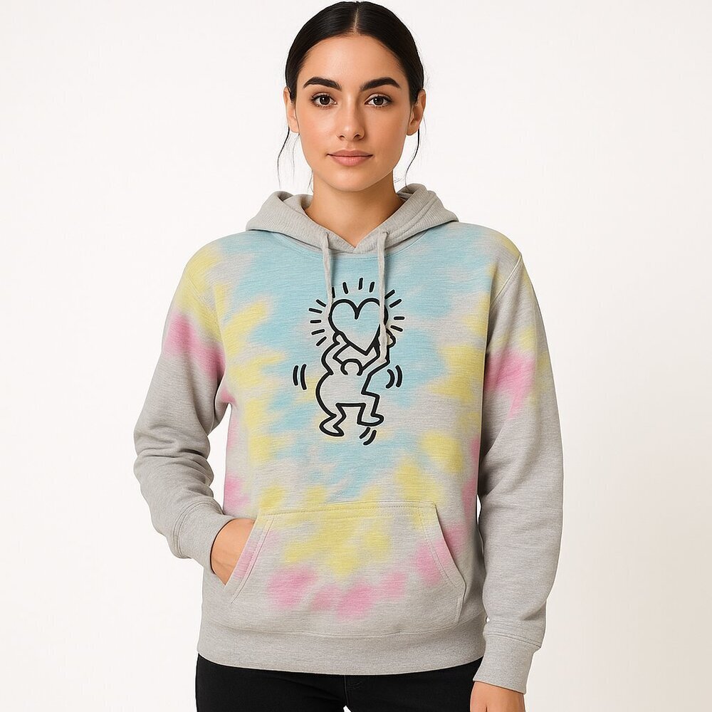 Keith Haring Tie Dye Graphic Hoodie Pop Art Medium